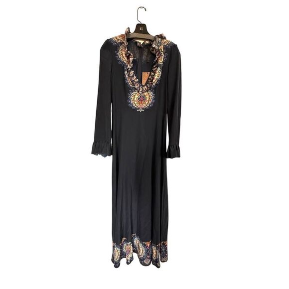 Etro Plunging Engineer Border-Print Ruffle Cady Midi Dress IT42/US6 - Picture 8 of 14